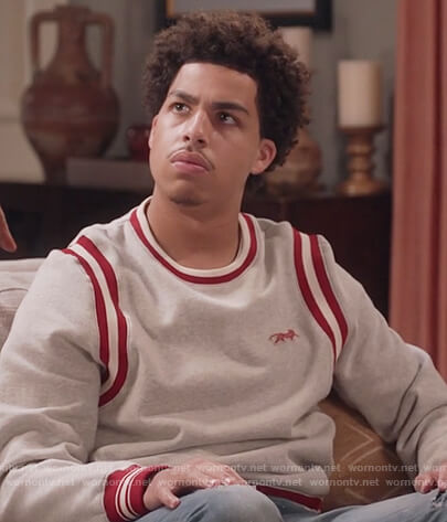 Junior's gray varsity stripe sweatshirt on Black-ish