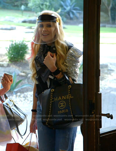 Kameron's face shield and Chanel tote bag on The Real Housewives of Dallas