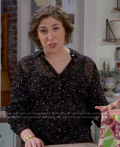 Kat's black star print blouse on Call Me Kat