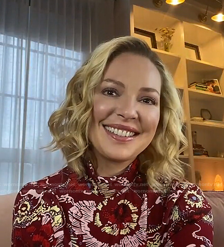 Katherine Heigl's red printed dress on Live with Kelly and Ryan