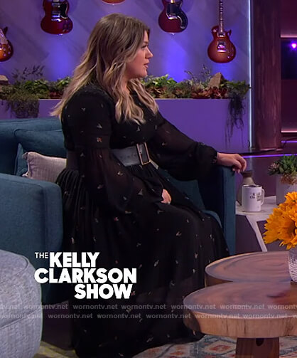 Kelly's black floral sheer dress on The Kelly Clarkson Show