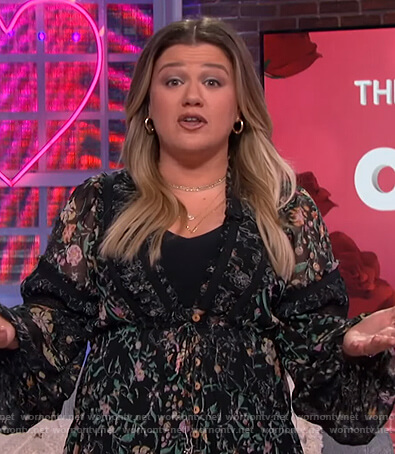 Kelly's black floral print dress on The Kelly Clarkson Show