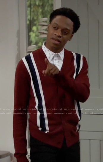 Lane's red striped v-neck cardigan on Call Your Mother