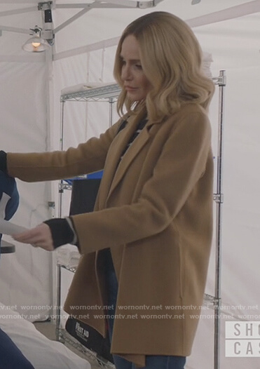 Laura's beige wrap coat on All American