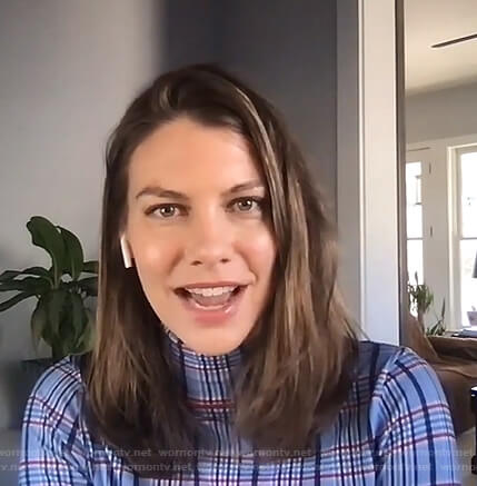 Lauren Cohan's blue plaid top on Live with Kelly and Ryan