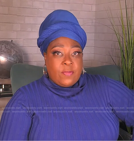 Loni's blue ribbed turtleneck sweater on The Real