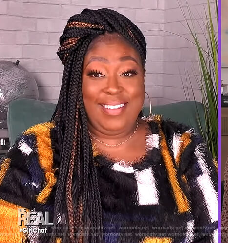 Loni's geometric patterned fuzzy sweater on The Real