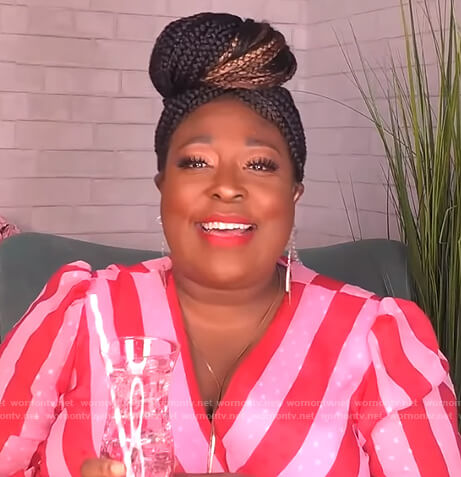 Loni's pink and red stripe wrap dress on The Real