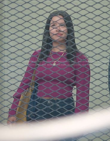 Mariana's purple puff sleeve sweater on Good Trouble