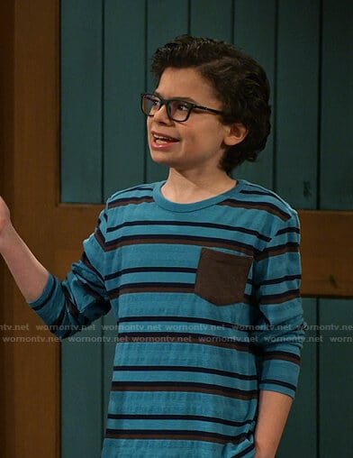 Matteo's blue striped long sleeve tee on Bunkd