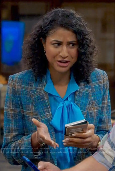 Mikaela's blue plaid blazer on Mr Mayor