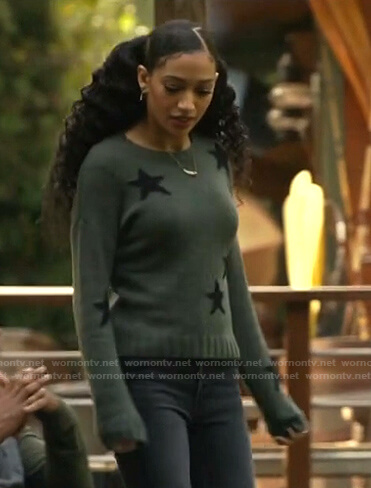 Olivia's green star print sweater on All American