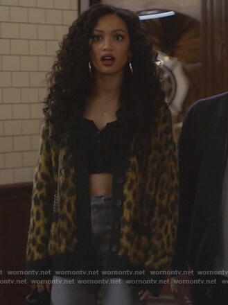 Olivia's yellow leopard fuzzy cardigan on All American