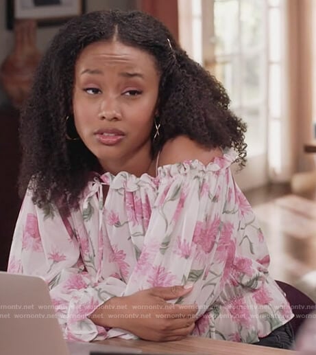 Olivia's white floral off shoulder top on Black-ish