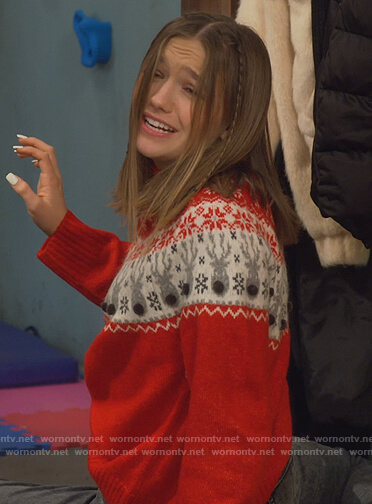 Presley's red ugly christmas sweater on Side Hustle