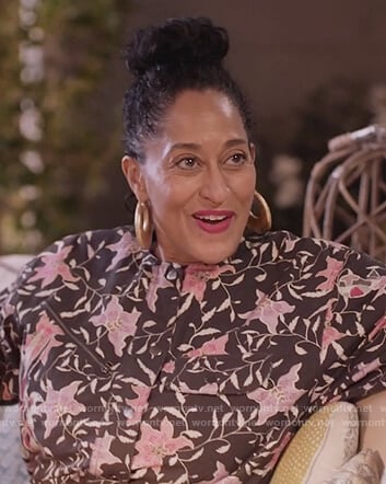 Rainbow's black floral print jumpsuit on Black-ish