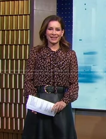 Rebecca's black paisley print tie neck blouse on Good Morning America