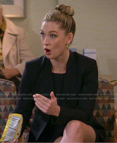 Samantha’s black collarless jacket on B Positive