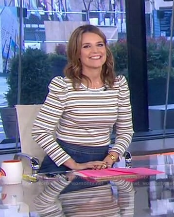 Savannah's striped puff sleeve top and skirt on Today