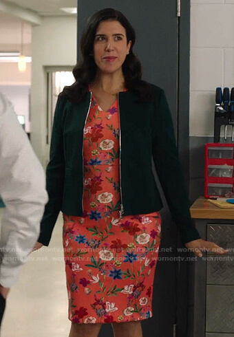Shannon's coral floral print sheath dress on Kims Convenience