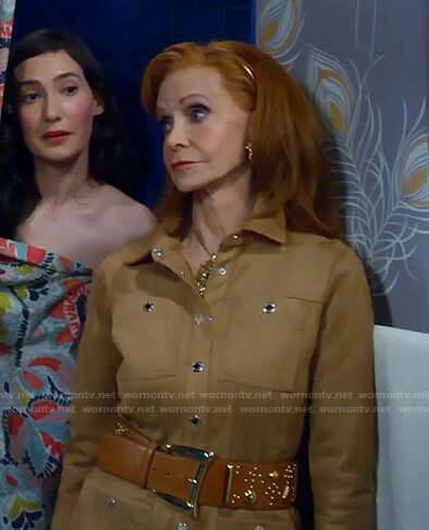 Sheila's beige suede shirtdress on Call Me Kat