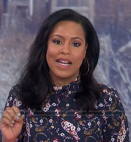 Sheinelle's navy floral mock neck dress on Today