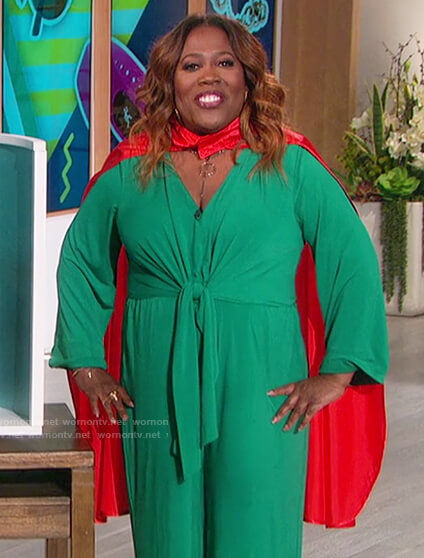 Sheryl's green tie waist jumpsuit on The Talk