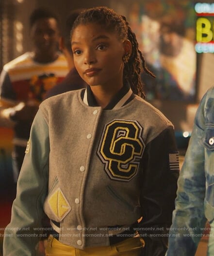 Skylar's patch colorblock jacket on Grown-ish