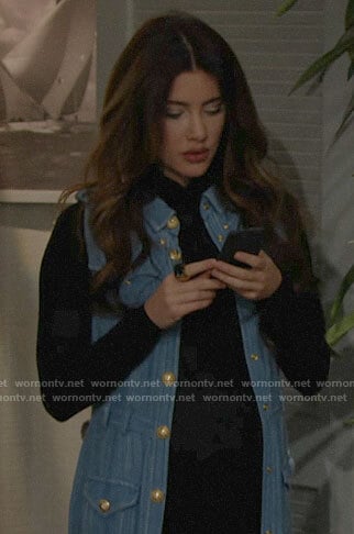 Steffy's long denim vest on The Bold and the Beautiful