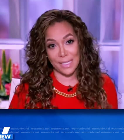 Sunny's red chain embellished sweater on The View