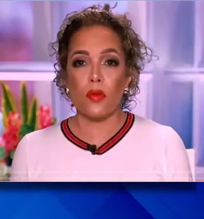 Sunny's white stripe trim sweater on The View