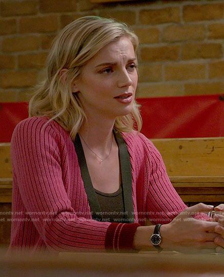 Sylvie's pink cardigan on Chicago Fire