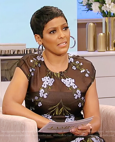 Tamron's black floral sheer dress on Tamron Hall Show