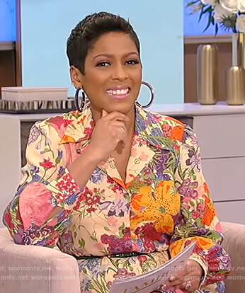 Tamron's floral print shirtdress on Tamron Hall Show