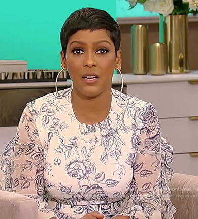 Tamron's blue floral dress on Tamron Hall Show