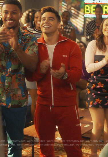 Vivek's red zip hoodie on Grown-ish