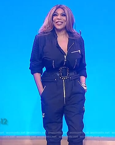 Wendy's black utility jumpsuit on The Wendy Williams Show