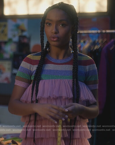 Zoe's metallic stripe top on Grown-ish