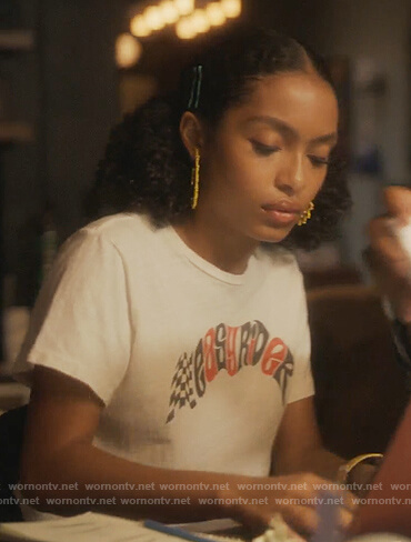 Zoey's white easyrider print tee on Grown-ish