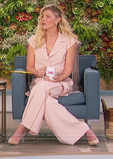 Amanda's beige belted jacket on The Talk