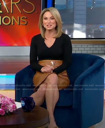 Amy's black top and belted leather skirt on Good Morning America