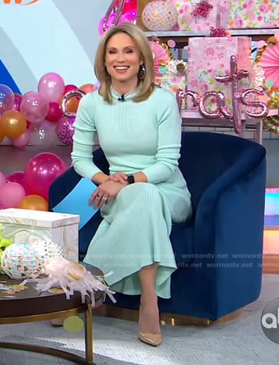 Amy's mint green ribbed midi dress on Good Morning America