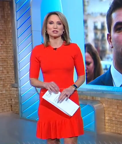 Amy's orange ribbed knit mini dress on Good Morning America