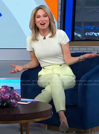 Amy's ribbed tee and yellow buttoned pants on Good Morning America