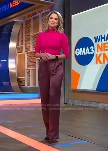 Amy's pink sweater and satin pants on Good Morning America