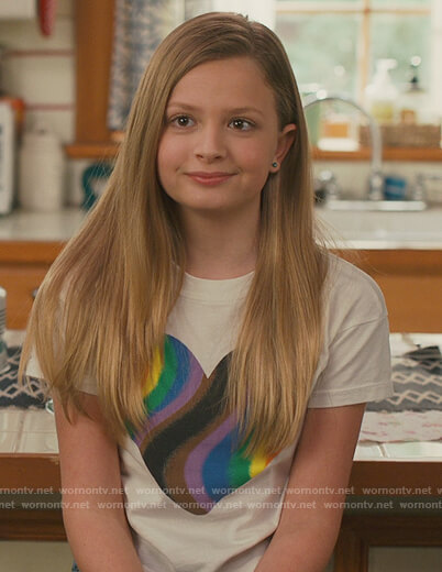 Anna's white heart graphic tee on American Housewife