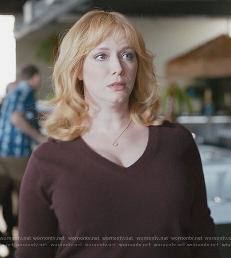 Beth's burgundy v-neck sweater on Good Girls