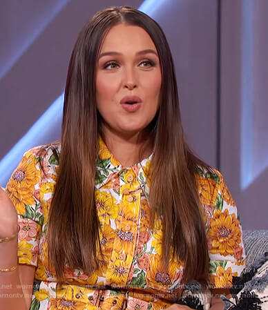 Camilla Luddington's floral belted dress on The Kelly Clarkson Show