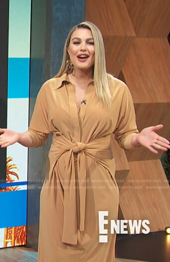 Carissa's beige tie waist shirtdress on E! News Daily Pop