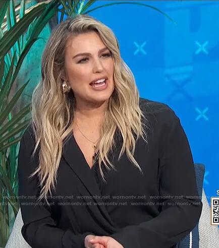 Carissa's black wrap jumpsuit on E! News Daily Pop
